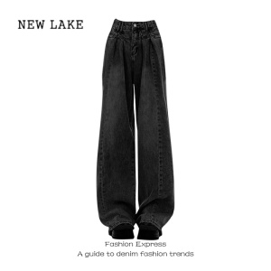 NEW LAKE美式复古黑色牛仔裤子女2024新款夏季薄款高腰宽松阔腿拖地裤