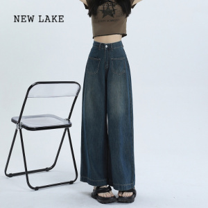 NEW LAKE阔腿牛仔裤女夏季薄款高腰宽松显瘦直筒复古小个子梨形身材九分裤