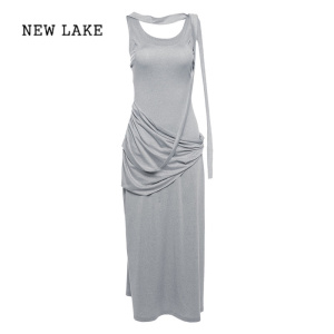 NEW LAKE## chill慵懒随性舒适收腰显瘦吊带裙女 百搭飘带连衣裙