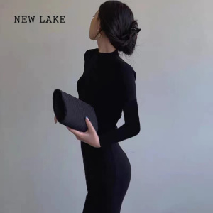 NEW LAKE2024新款春夏连衣裙女装高级感紧身包臀针织打底小黑裙子气质长裙