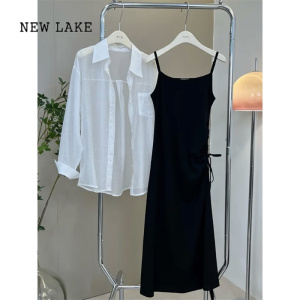 NEW LAKE夏装搭配一整套抽绳吊带连衣裙套装女2024新款夏季法式桔梗两件套