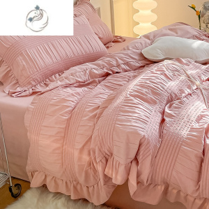 舒适主义ins公主风泡泡纱床上四件套仙女床品奶油色荷叶边被套床单三件套4