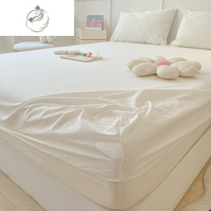 舒适主义民宿风纯白色床笠三件套防滑全包围式床单单件席梦思床垫防尘床罩