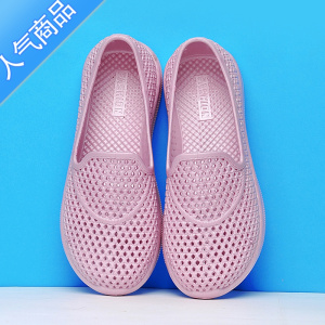 SUNTEK夏季中老年塑料凉鞋女镂空洞洞宽头平底防滑涉水包头中口老年凉鞋