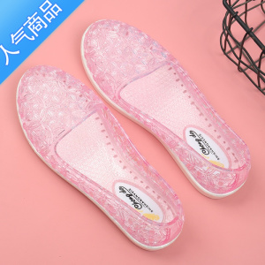 SUNTEK透明塑料凉鞋女夏季平底镂空透气水晶洞洞鞋软底时尚可下水工作鞋