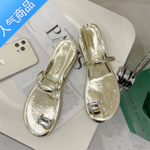 SUNTEK鸽子蛋拖鞋女外穿2023夏季仙女水钻简约凉鞋夹趾一字平底法式凉拖