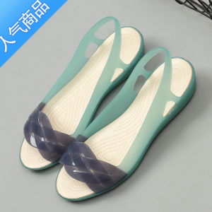 SUNTEK鱼嘴果冻凉鞋女夏季坡跟露趾防滑外穿塑料防水沙滩鞋女黑色工作鞋