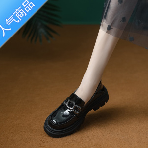 SUNTEK厚底乐福鞋女2023夏秋季新款黑色小皮鞋英伦风日系jk软皮单鞋