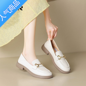 SUNTEK法式低跟单鞋女2023夏季新款凉鞋乐福鞋一脚蹬白色小皮鞋