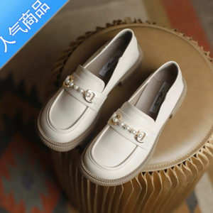 SUNTEK英伦风小皮鞋女夏2023年新款夏季鞋子白色厚底乐福鞋法式平底单鞋