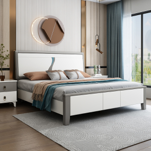 实木床简约现代白色1.8米主卧双人床1.5m轻奢经济型高箱储物婚床
