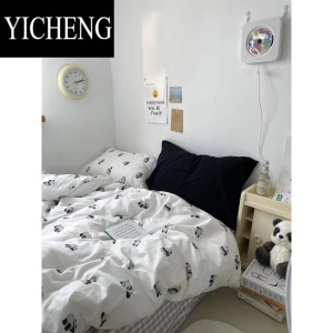 YICHENGins胖哒熊猫黑白 舒适斜纹四件套可爱宿舍床上三件套床笠