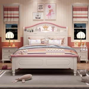 格思顿家具 储物床 双人儿童床粉色女孩公主床 简约现代青少年卧室木质单人床1.2米实木 美式男孩1.35米板式床