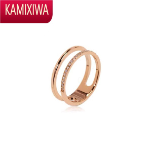 KAMIXIWA双层微镶钻戒指女时尚个性排钻简约钛钢镀玫瑰金食指指环
