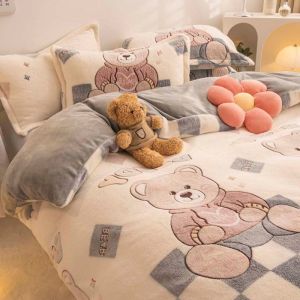 雪花绒床上用品四件套单双人被套床单珊瑚绒被子被罩三件套