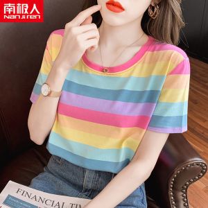 盐系短袖T恤女宽松新款潮韩版条纹衣服ins上衣
