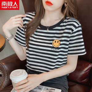 黑色条纹T恤短袖女ins潮宽松新款夏装韩版盐系上衣