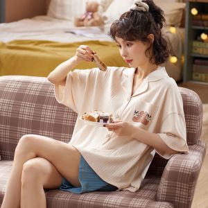 2023年新款睡衣女夏季薄款短袖春夏天可爱家居服两件套