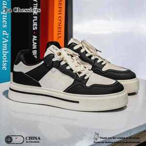 La Chessiers鞋子男春秋新款透气潮流百搭皮面板鞋透气男士休闲小白鞋潮