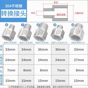 压力表304不锈钢转换接头补芯M14M20*1.5转2分4分6分内外螺纹加厚