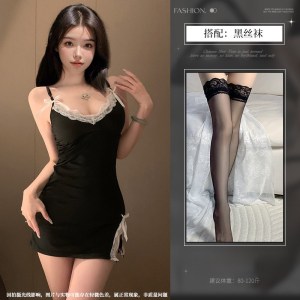 网红吊带睡衣女裙夏性感可爱修身纯欲风蕾丝可胸垫睡裙家居服1361