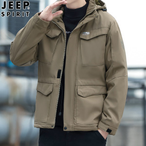 JEEP SPIRIT 秋冬新款男士休闲时尚棉服潮流运动加绒加厚连帽