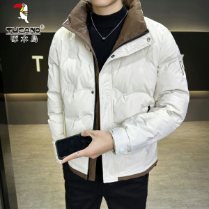 啄木鸟立领羽绒服男士冬季时尚短款拼色青年休闲加厚保暖外套男装