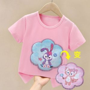变脸T恤衣服亮片亮闪闪草莓熊变色T恤儿童夏季可爱棉清仓