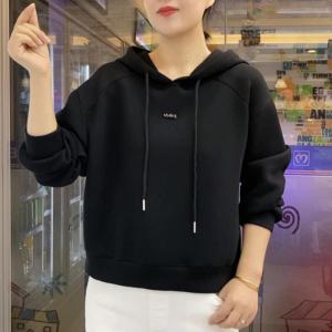 秋季加绒休闲卫衣简约纯色减龄连帽宽松春秋打底保暖上衣女