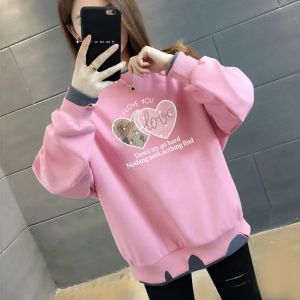 假两件秋冬款上衣时尚不规则宽松显瘦ins加绒/不加绒女士卫衣