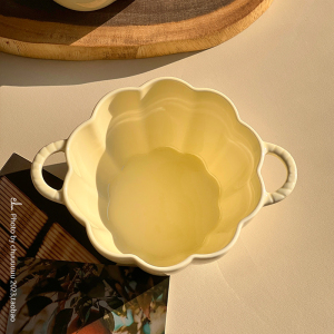 三维工匠ins奶油色陶瓷碗大号汤碗双耳碗泡面碗螺蛳粉碗家用米饭碗沙拉碗