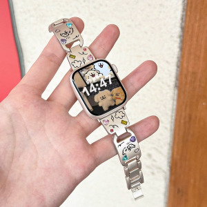 适用iWatch金属皓石表带S10镭雕线条applewatchs9可爱小狗彩钻手镯款3139B