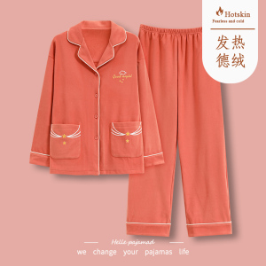 2025新款啄木鸟睡衣女德绒磨毛秋冬季薄绒保暖长袖开衫家居服套装