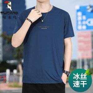 啄木鸟春夏薄款男士长袖T恤圆领2025新款大码宽松打底衫套头卫衣
