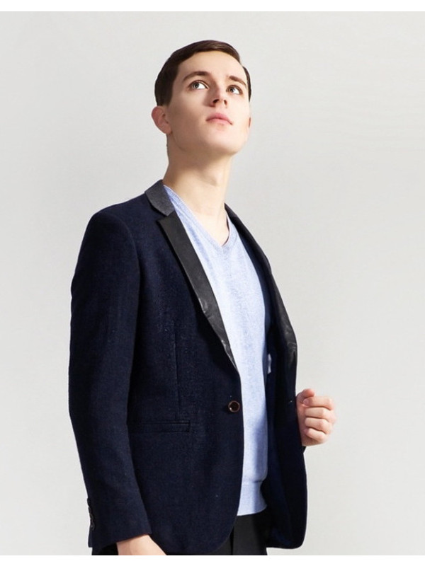 阿仕顿男士西服秋季新品羊毛拼接便西短款商务休闲正装西装外套