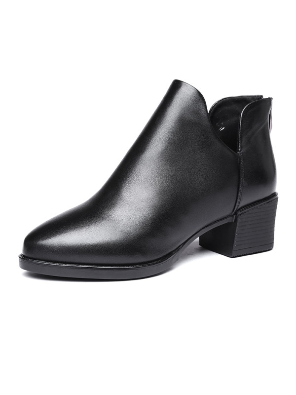 红蜻蜓女鞋2017秋季新款真皮粗跟休闲短靴女时尚潮流百搭英伦皮鞋