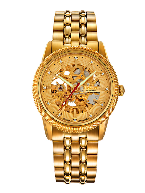 宾爵(begeel)手表 镂空系列机械男士手表 全自动机械镂空真钻镀金防水