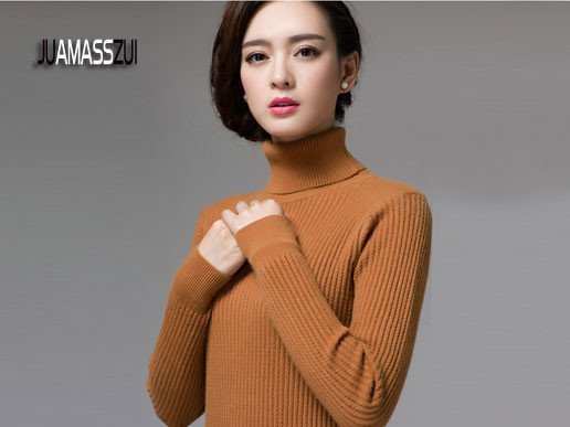 阿玛斯旗舰店 针织衫 中长款 高领套头羊绒衫修身